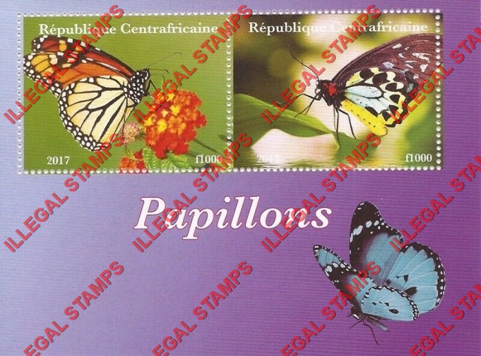 Central African Republic 2017 Butterflies Illegal Stamp Souvenir Sheet of 2 (Sheet 4) Central African Republic 2017 Butterflies Illegal Stamp Souvenir Sheet of 2 (Sheet 4)