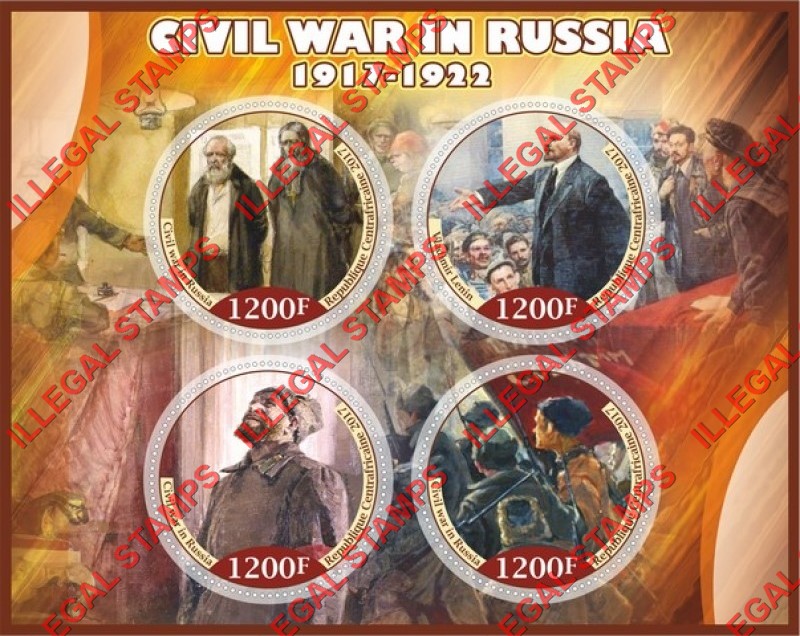 Central African Republic 2017 Civil War in Russia Illegal Stamp Souvenir Sheet of 4 Central African Republic 2017 Civil War in Russia Illegal Stamp Souvenir Sheet of 4
