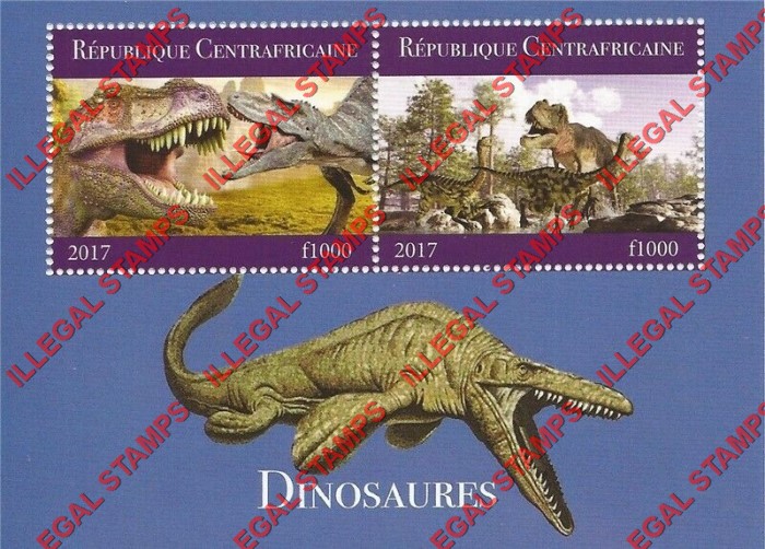Central African Republic 2017 Dinosaurs Illegal Stamp Souvenir Sheet of 2 (Sheet 1) Central African Republic 2017 Dinosaurs Illegal Stamp Souvenir Sheet of 2 (Sheet 1)