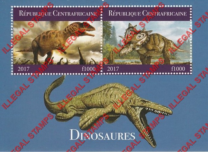 Central African Republic 2017 Dinosaurs Illegal Stamp Souvenir Sheet of 2 (Sheet 2) Central African Republic 2017 Dinosaurs Illegal Stamp Souvenir Sheet of 2 (Sheet 2)