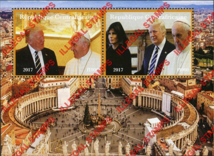 Central African Republic 2017 Donald Trump and Pope Illegal Stamp Souvenir Sheet of 2 (Sheet 2) Central African Republic 2017 Donald Trump and Pope Illegal Stamp Souvenir Sheet of 2 (Sheet 2)