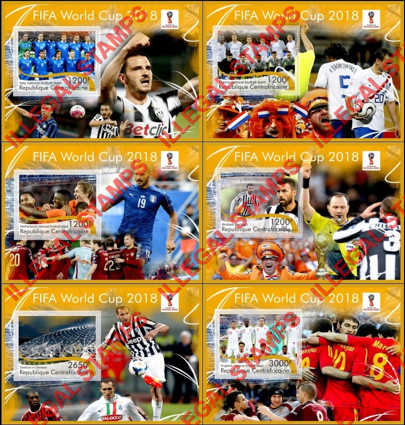 Central African Republic 2017 FIFA World Cup soccer in russia in 2018 Illegal Stamp Souvenir Sheets of 1 Central African Republic 2017 FIFA World Cup soccer in russia in 2018 Illegal Stamp Souvenir Sheets of 1