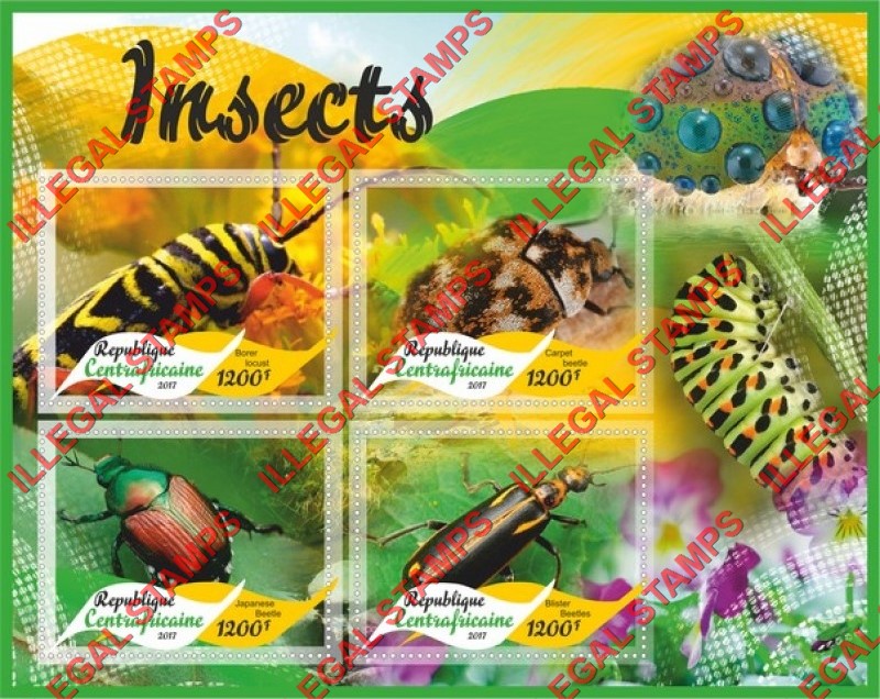 Central African Republic 2017 Insects Illegal Stamp Souvenir Sheet of 4 Central African Republic 2017 Insects Illegal Stamp Souvenir Sheet of 4