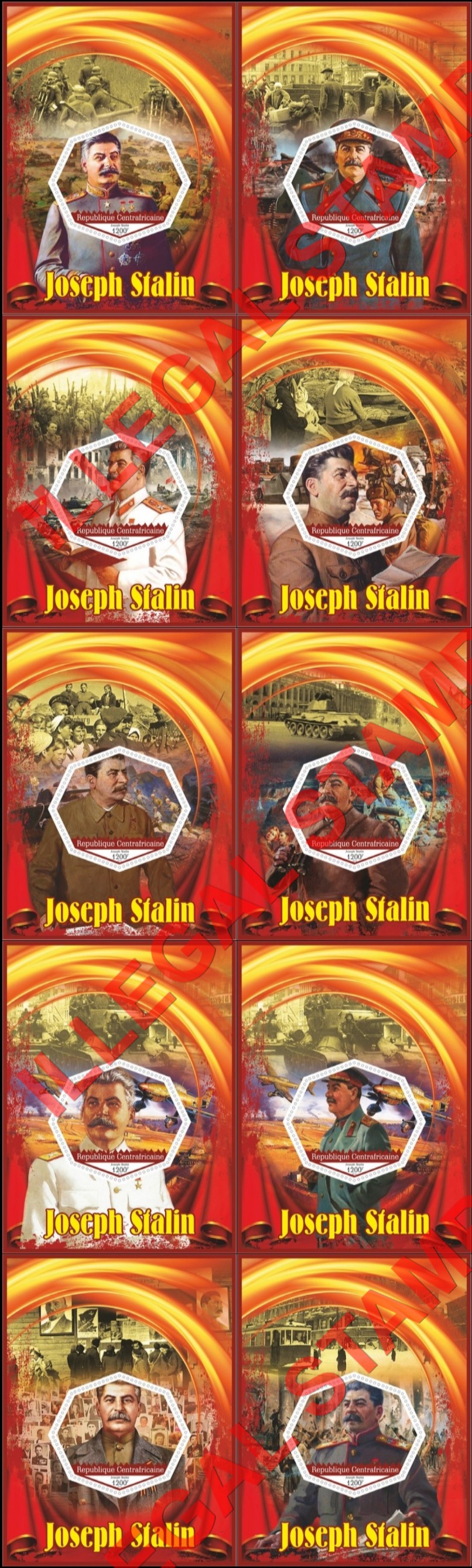 Central African Republic 2017 Joseph Stalin (different a) Illegal Stamp Souvenir Sheets of 1 Central African Republic 2017 Joseph Stalin (different a) Illegal Stamp Souvenir Sheets of 1