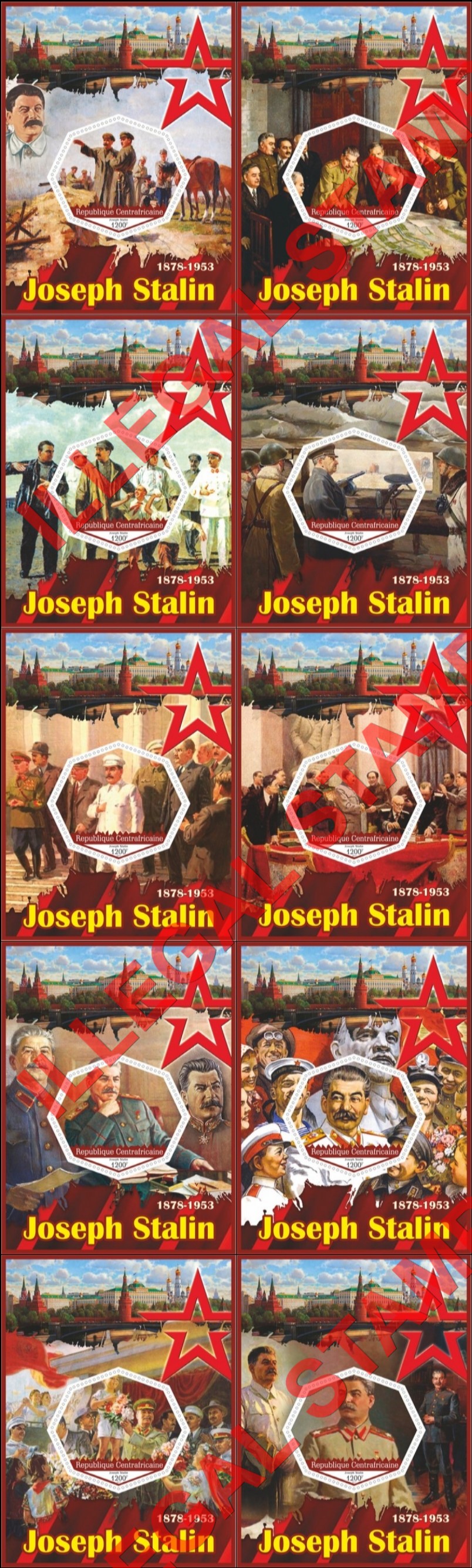 Central African Republic 2017 Joseph Stalin (different) Illegal Stamp Souvenir Sheets of 1 Central African Republic 2017 Joseph Stalin (different) Illegal Stamp Souvenir Sheets of 1