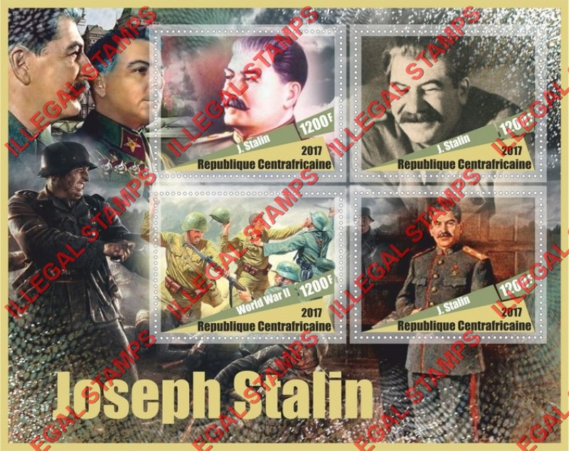 Central African Republic 2017 Joseph Stalin Illegal Stamp Souvenir Sheet of 4 Central African Republic 2017 Joseph Stalin Illegal Stamp Souvenir Sheet of 4