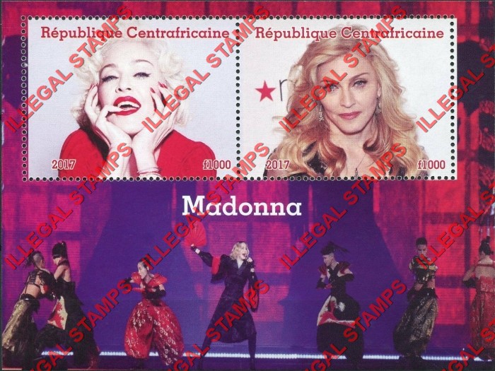 Central African Republic 2017 Madonna Illegal Stamp Souvenir Sheet of 2 Central African Republic 2017 Madonna Illegal Stamp Souvenir Sheet of 2
