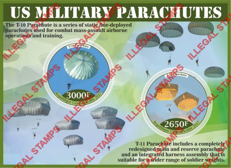 Central African Republic 2017 Military Parachutes Illegal Stamp Souvenir Sheet of 2 Central African Republic 2017 Military Parachutes Illegal Stamp Souvenir Sheet of 2