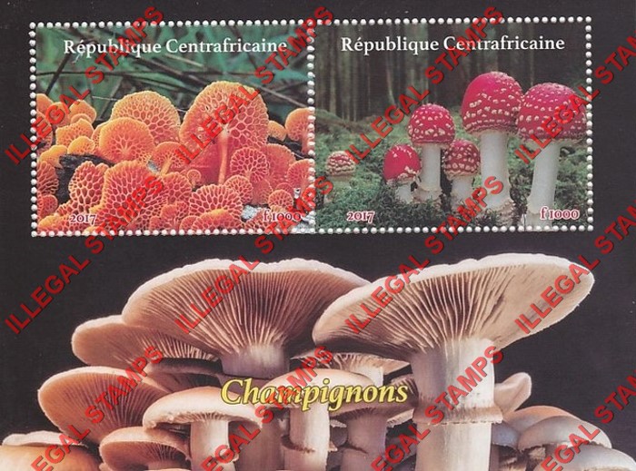 Central African Republic 2017 Mushrooms Illegal Stamp Souvenir Sheet of 2 Central African Republic 2017 Mushrooms Illegal Stamp Souvenir Sheet of 2