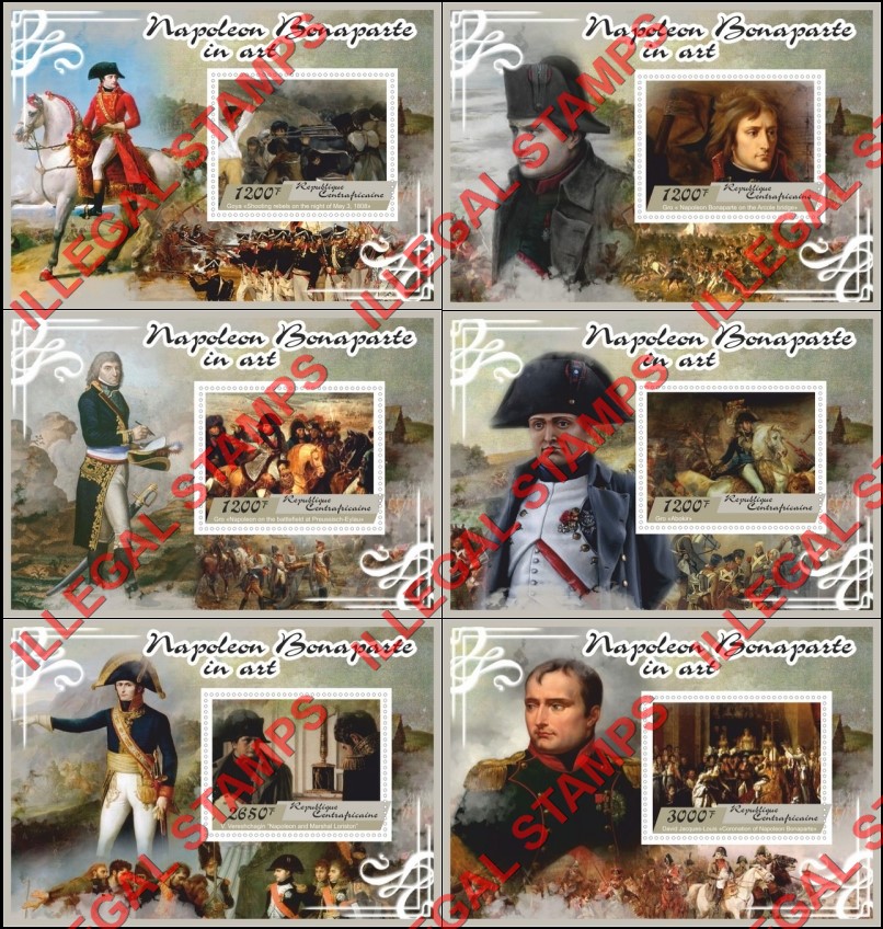 Central African Republic 2017 Napoleon Bonaparte in Art Illegal Stamp Souvenir Sheets of 1 Central African Republic 2017 Napoleon Bonaparte in Art Illegal Stamp Souvenir Sheets of 1