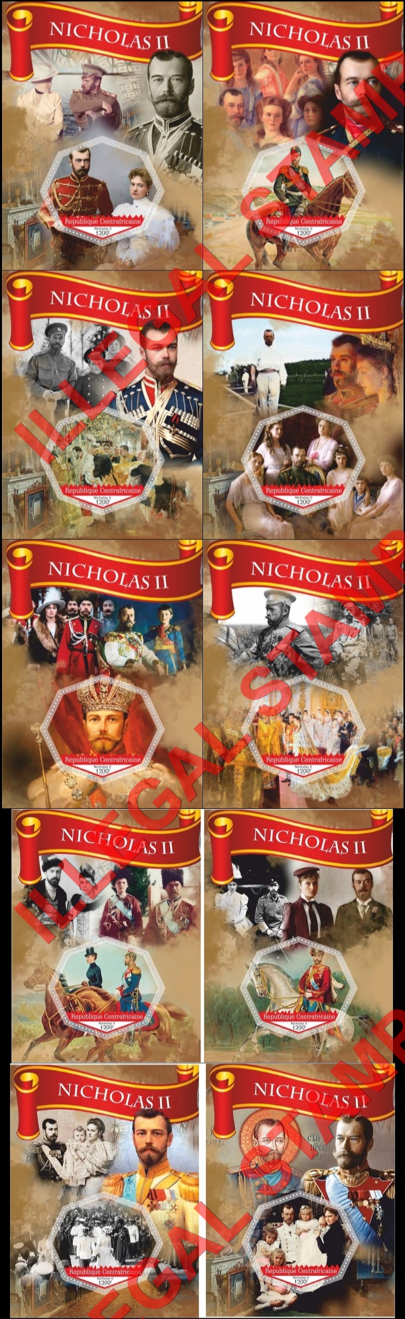 Central African Republic 2017 Nicholas II Illegal Stamp Souvenir Sheets of 1 Central African Republic 2017 Nicholas II Illegal Stamp Souvenir Sheets of 1