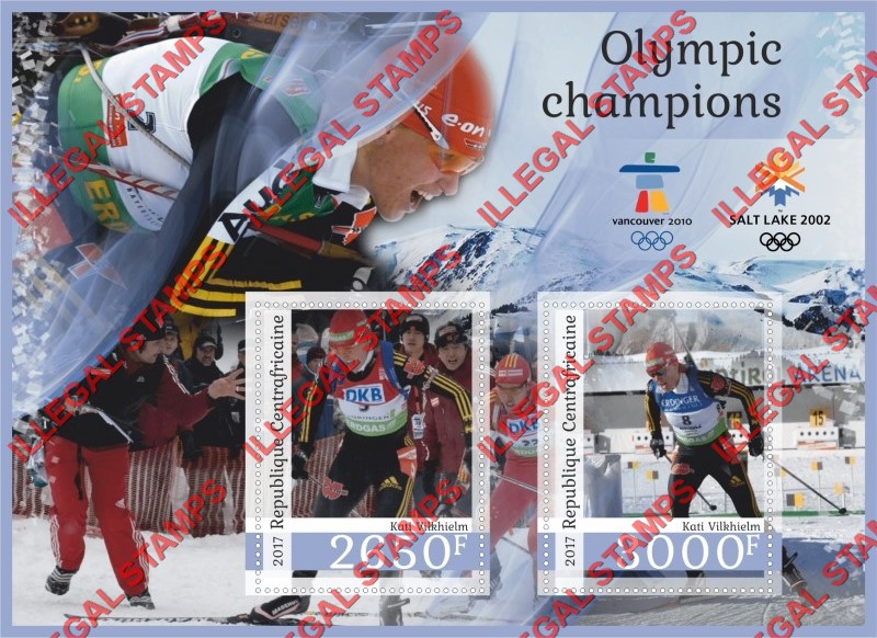 Central African Republic 2017 Olympic Champions Kati Vilkhielm Illegal Stamp Souvenir Sheet of 2 Central African Republic 2017 Olympic Champions Kati Vilkhielm Illegal Stamp Souvenir Sheet of 2