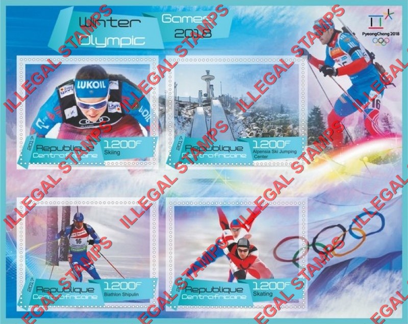 Central African Republic 2017 Olympic Games in PyeongChang in 2018 Illegal Stamp Souvenir Sheet of 4 Central African Republic 2017 Olympic Games in PyeongChang in 2018 Illegal Stamp Souvenir Sheet of 4