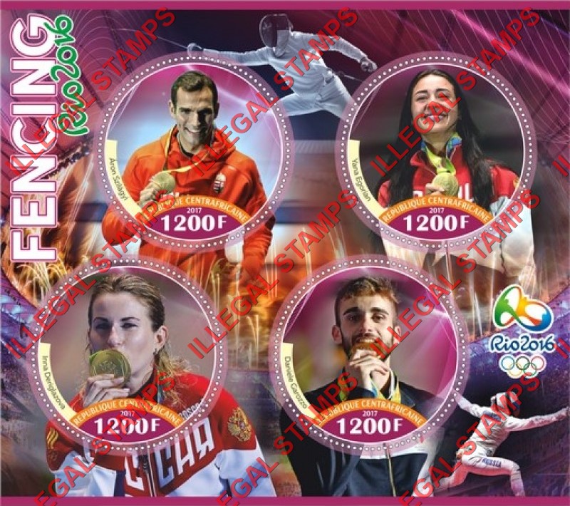 Central African Republic 2017 Olympic Games in Rio in 2016 Fencing Illegal Stamp Souvenir Sheet of 4 Central African Republic 2017 Olympic Games in Rio in 2016 Fencing Illegal Stamp Souvenir Sheet of 4
