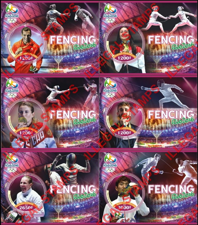 Central African Republic 2017 Olympic Games in Rio in 2016 Fencing Illegal Stamp Souvenir Sheets of 1 Central African Republic 2017 Olympic Games in Rio in 2016 Fencing Illegal Stamp Souvenir Sheets of 1