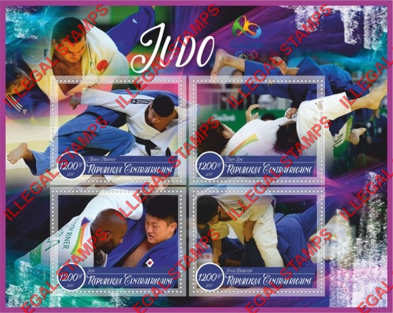 Central African Republic 2017 Olympic Games in Rio in 2016 Judo Illegal Stamp Souvenir Sheet of 4 Central African Republic 2017 Olympic Games in Rio in 2016 Judo Illegal Stamp Souvenir Sheet of 4
