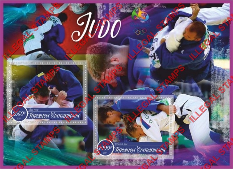 Central African Republic 2017 Olympic Games in Rio in 2016 Judo Illegal Stamp Souvenir Sheet of 2 Central African Republic 2017 Olympic Games in Rio in 2016 Judo Illegal Stamp Souvenir Sheet of 2
