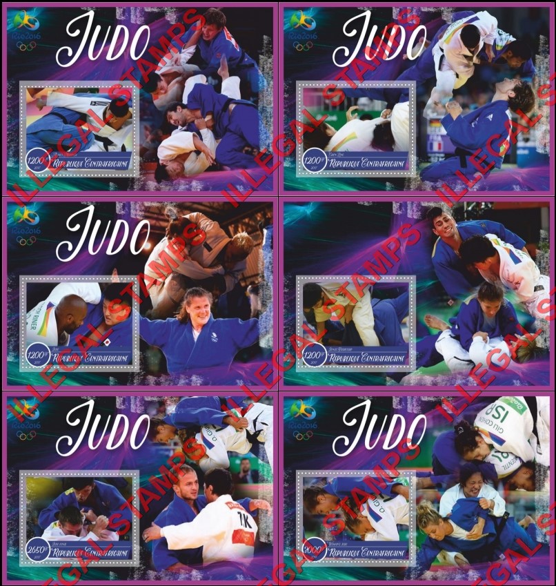 Central African Republic 2017 Olympic Games in Rio in 2016 Judo Illegal Stamp Souvenir Sheets of 1 Central African Republic 2017 Olympic Games in Rio in 2016 Judo Illegal Stamp Souvenir Sheets of 1