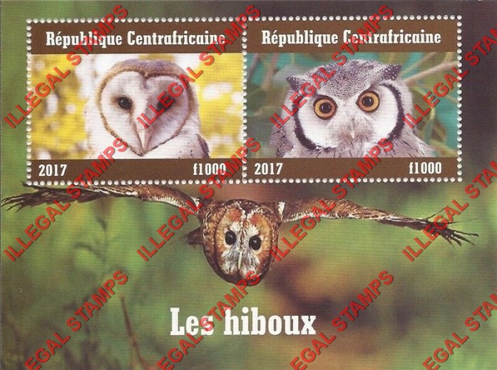 Central African Republic 2017 Owls Illegal Stamp Souvenir Sheet of 2 (Sheet 1) Central African Republic 2017 Owls Illegal Stamp Souvenir Sheet of 2 (Sheet 1)