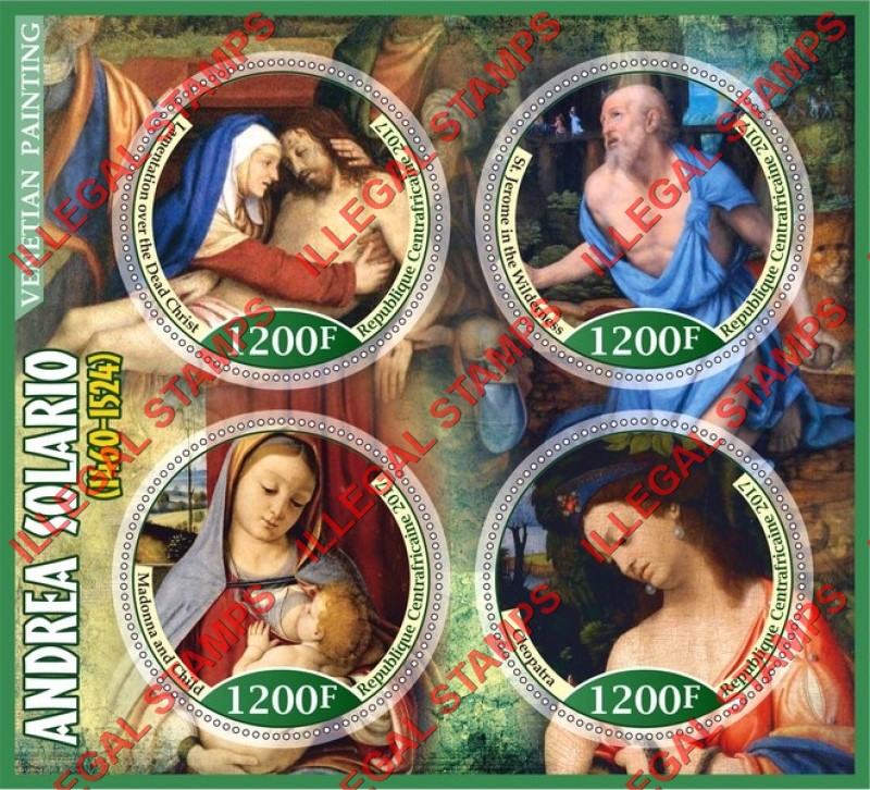 Central African Republic 2017 Paintings by Andrea Solario Illegal Stamp Souvenir Sheet of 4 Central African Republic 2017 Paintings by Andrea Solario Illegal Stamp Souvenir Sheet of 4