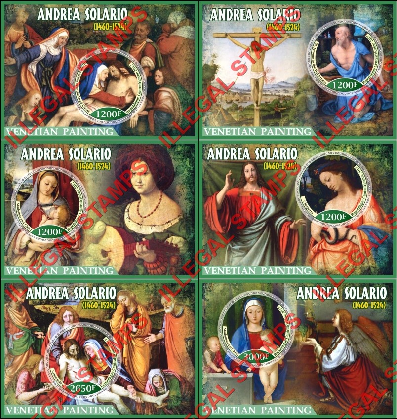 Central African Republic 2017 Paintings by Andrea Solario Illegal Stamp Souvenir Sheets of 1 Central African Republic 2017 Paintings by Andrea Solario Illegal Stamp Souvenir Sheets of 1
