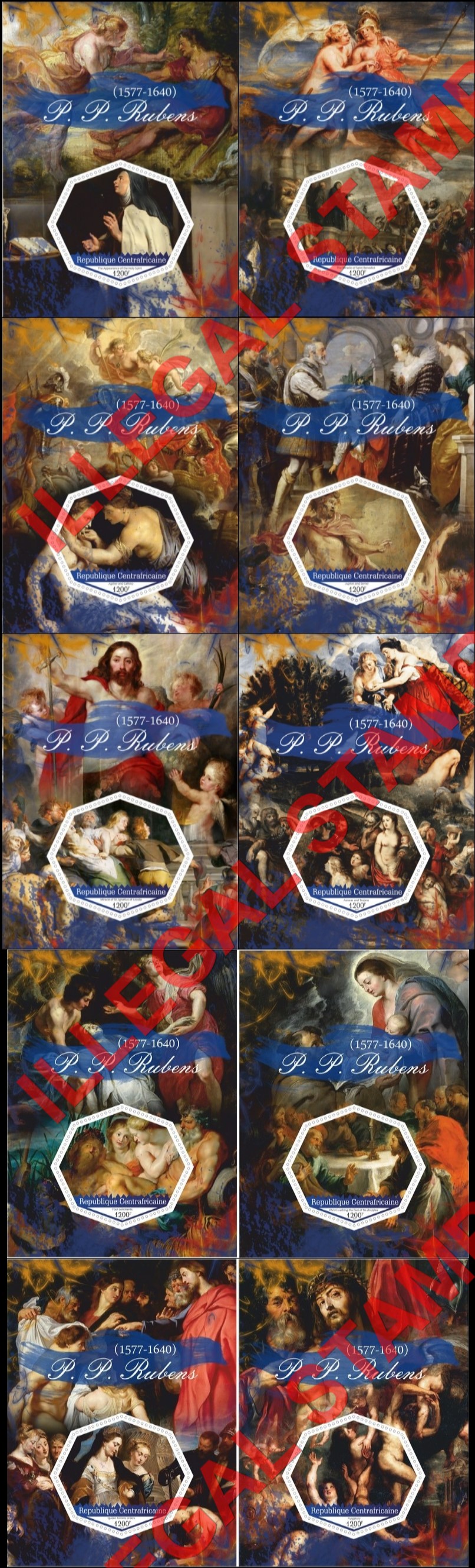 Central African Republic 2017 Paintings by Peter Paul Rubens Illegal Stamp Souvenir Sheets of 1 Central African Republic 2017 Paintings by Peter Paul Rubens Illegal Stamp Souvenir Sheets of 1