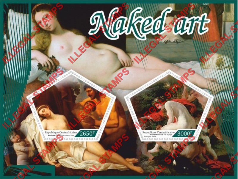 Central African Republic 2017 Paintings Naked Art Illegal Stamp Souvenir Sheet of 2 Central African Republic 2017 Paintings Naked Art Illegal Stamp Souvenir Sheet of 2