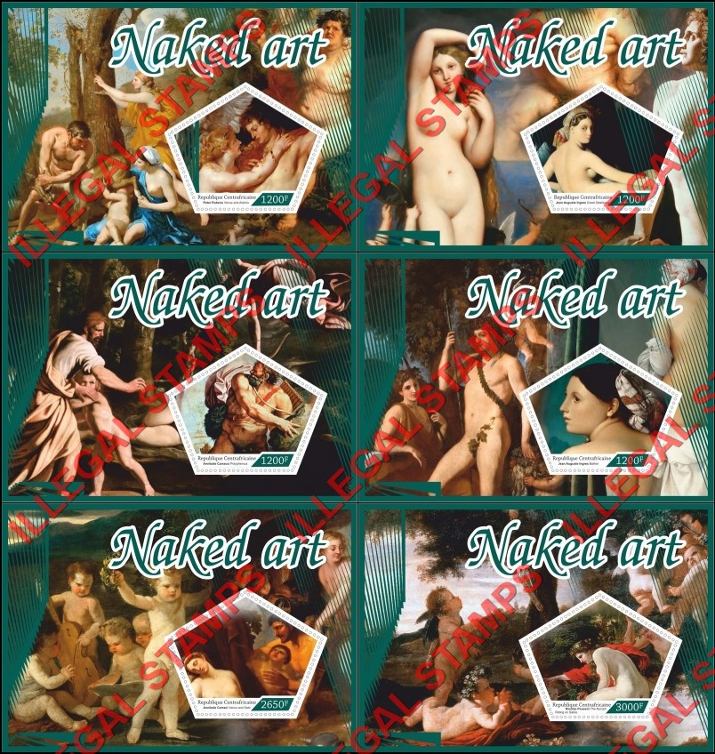 Central African Republic 2017 Paintings Naked Art Illegal Stamp Souvenir Sheets of 1 Central African Republic 2017 Paintings Naked Art Illegal Stamp Souvenir Sheets of 1