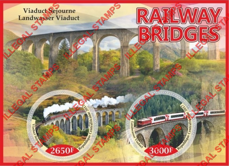 Central African Republic 2017 Railway Bridges (different) Illegal Stamp Souvenir Sheet of 2 Central African Republic 2017 Railway Bridges (different) Illegal Stamp Souvenir Sheet of 2