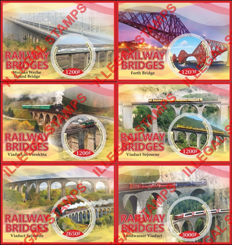 Central African Republic 2017 Railway Bridges (different) Illegal Stamp Souvenir Sheets of 1 Central African Republic 2017 Railway Bridges (different) Illegal Stamp Souvenir Sheets of 1