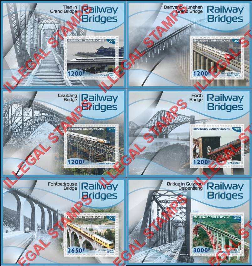 Central African Republic 2017 Railway Bridges Illegal Stamp Souvenir Sheets of 1 Central African Republic 2017 Railway Bridges Illegal Stamp Souvenir Sheets of 1