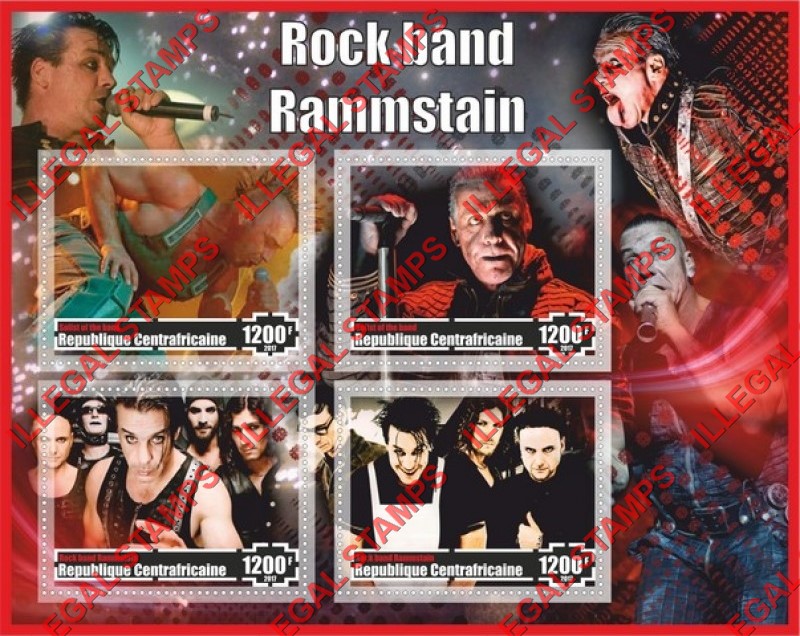 Central African Republic 2017 Rammstain Rock Band Illegal Stamp Souvenir Sheet of 4 Central African Republic 2017 Rammstain Rock Band Illegal Stamp Souvenir Sheet of 4