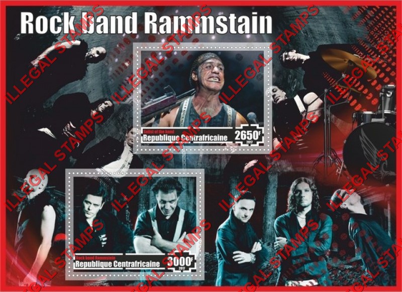 Central African Republic 2017 Rammstain Rock Band Illegal Stamp Souvenir Sheet of 2 Central African Republic 2017 Rammstain Rock Band Illegal Stamp Souvenir Sheet of 2