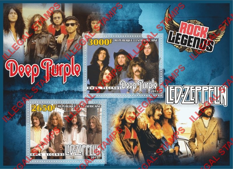 Central African Republic 2017 Rock Legends Illegal Stamp Souvenir Sheet of 2 Central African Republic 2017 Rock Legends Illegal Stamp Souvenir Sheet of 2