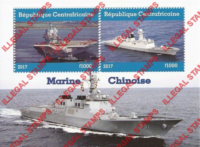 Central African Republic 2017 Ships Chinese Naval Illegal Stamp Souvenir Sheet of 2 Central African Republic 2017 Ships Chinese Naval Illegal Stamp Souvenir Sheet of 2