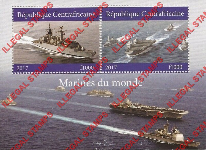 Central African Republic 2017 Ships World Naval Illegal Stamp Souvenir Sheet of 2 (Sheet 1) Central African Republic 2017 Ships World Naval Illegal Stamp Souvenir Sheet of 2 (Sheet 1)