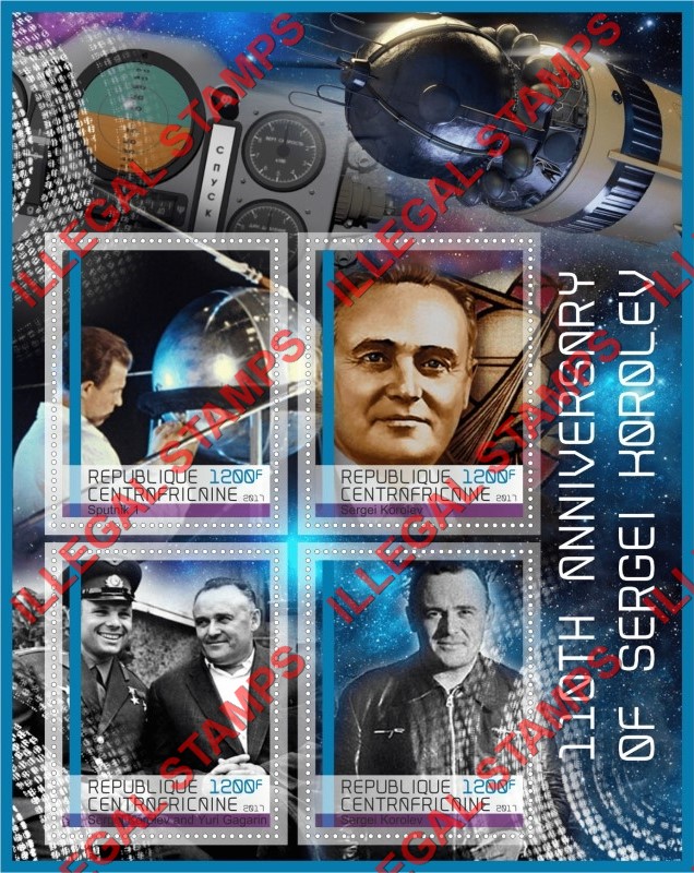 Central African Republic 2017 Space Sergei Korolev Illegal Stamp Souvenir Sheet of 4 Central African Republic 2017 Space Sergei Korolev Illegal Stamp Souvenir Sheet of 4
