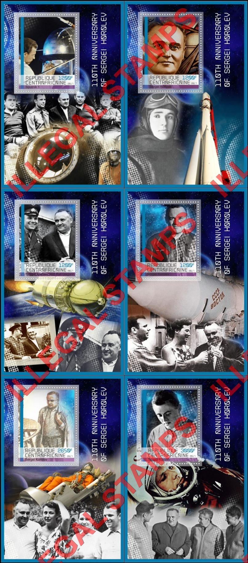 Central African Republic 2017 Space Sergei Korolev Illegal Stamp Souvenir Sheets of 1 Central African Republic 2017 Space Sergei Korolev Illegal Stamp Souvenir Sheets of 1