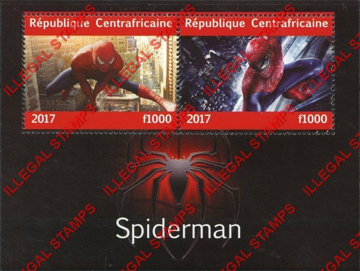 Central African Republic 2017 Spiderman Illegal Stamp Souvenir Sheet of 2 (Sheet 2) Central African Republic 2017 Spiderman Illegal Stamp Souvenir Sheet of 2 (Sheet 2)