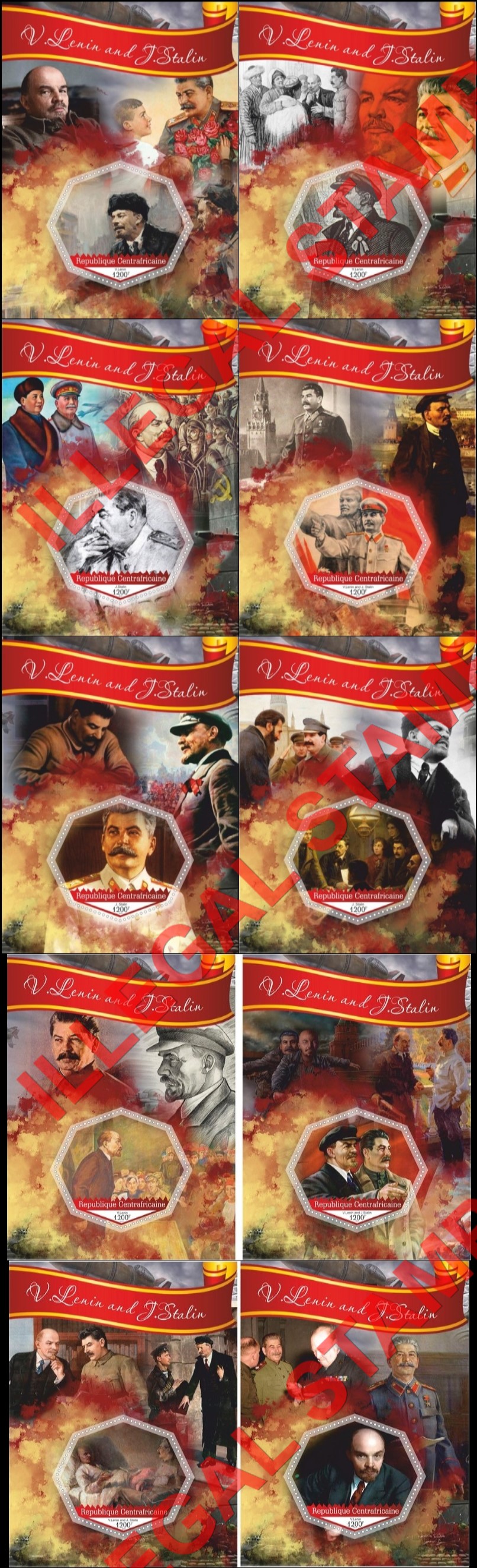 Central African Republic 2017 Stalin and Lenin (different a) Illegal Stamp Souvenir Sheets of 1 Central African Republic 2017 Stalin and Lenin (different a) Illegal Stamp Souvenir Sheets of 1