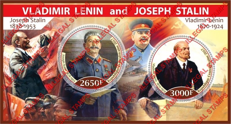 Central African Republic 2017 Stalin and Lenin (different) Illegal Stamp Souvenir Sheet of 2 Central African Republic 2017 Stalin and Lenin (different) Illegal Stamp Souvenir Sheet of 2