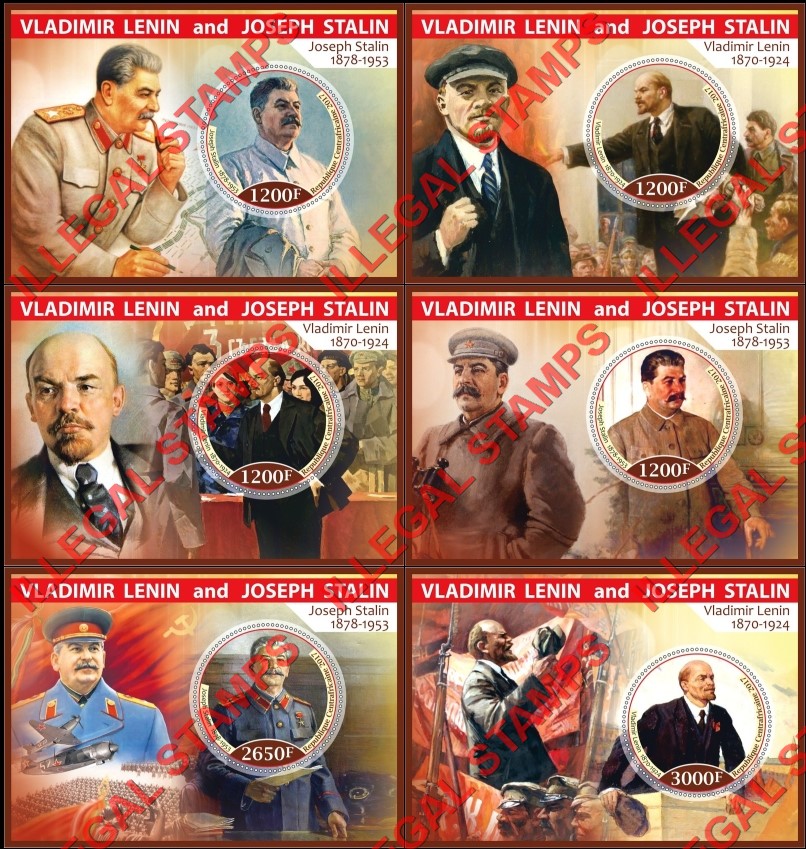 Central African Republic 2017 Stalin and Lenin (different) Illegal Stamp Souvenir Sheets of 1 Central African Republic 2017 Stalin and Lenin (different) Illegal Stamp Souvenir Sheets of 1
