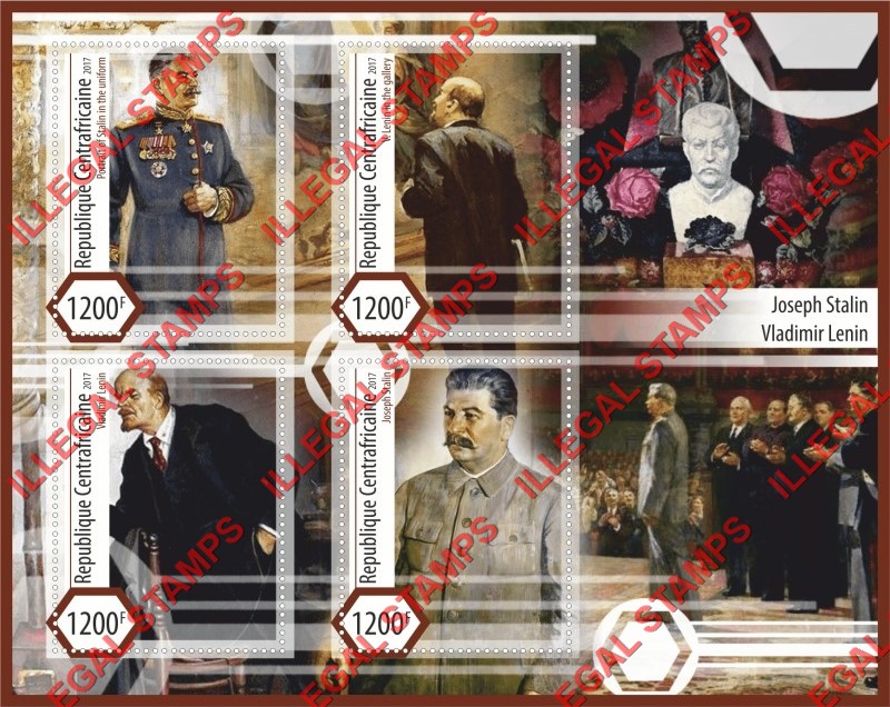 Central African Republic 2017 Stalin and Lenin Illegal Stamp Souvenir Sheet of 4 Central African Republic 2017 Stalin and Lenin Illegal Stamp Souvenir Sheet of 4