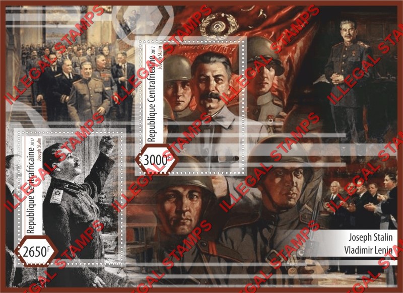 Central African Republic 2017 Stalin and Lenin Illegal Stamp Souvenir Sheet of 2 Central African Republic 2017 Stalin and Lenin Illegal Stamp Souvenir Sheet of 2