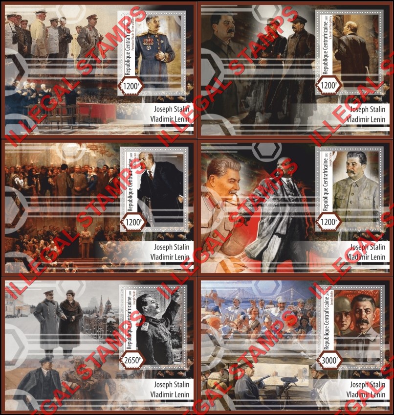 Central African Republic 2017 Stalin and Lenin Illegal Stamp Souvenir Sheets of 1 Central African Republic 2017 Stalin and Lenin Illegal Stamp Souvenir Sheets of 1