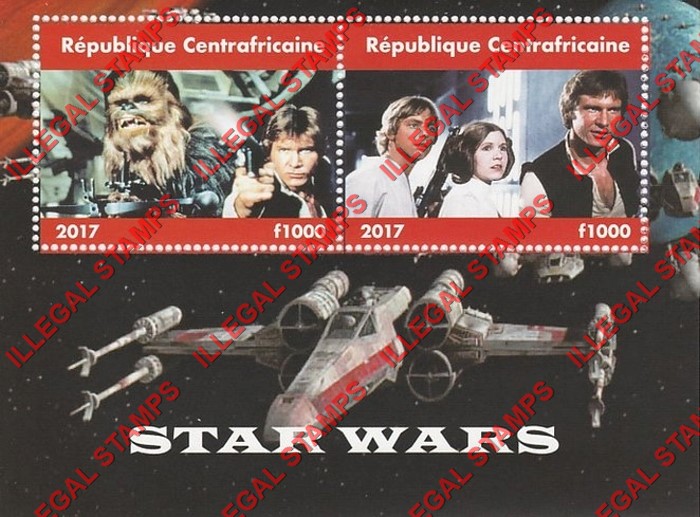 Central African Republic 2017 Star Wars Illegal Stamp Souvenir Sheet of 2 (Sheet 1) Central African Republic 2017 Star Wars Illegal Stamp Souvenir Sheet of 2 (Sheet 1)