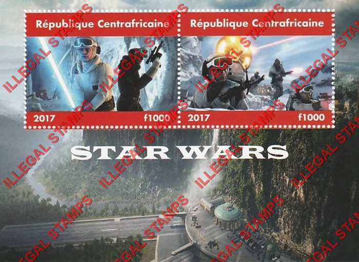 Central African Republic 2017 Star Wars Illegal Stamp Souvenir Sheet of 2 (Sheet 2) Central African Republic 2017 Star Wars Illegal Stamp Souvenir Sheet of 2 (Sheet 2)