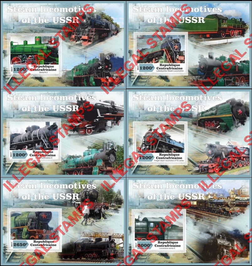Central African Republic 2017 Steam Locomotives of the USSR Illegal Stamp Souvenir Sheets of 1 Central African Republic 2017 Steam Locomotives of the USSR Illegal Stamp Souvenir Sheets of 1