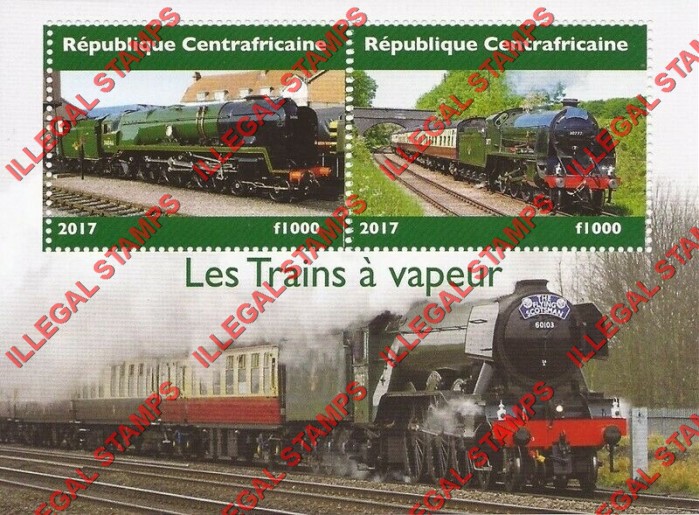 Central African Republic 2017 Steam Locomotives Trains Illegal Stamp Souvenir Sheet of 2 (Sheet 1) Central African Republic 2017 Steam Locomotives Trains Illegal Stamp Souvenir Sheet of 2 (Sheet 1)