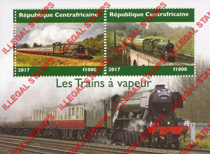 Central African Republic 2017 Steam Locomotives Trains Illegal Stamp Souvenir Sheet of 2 (Sheet 2) Central African Republic 2017 Steam Locomotives Trains Illegal Stamp Souvenir Sheet of 2 (Sheet 2)